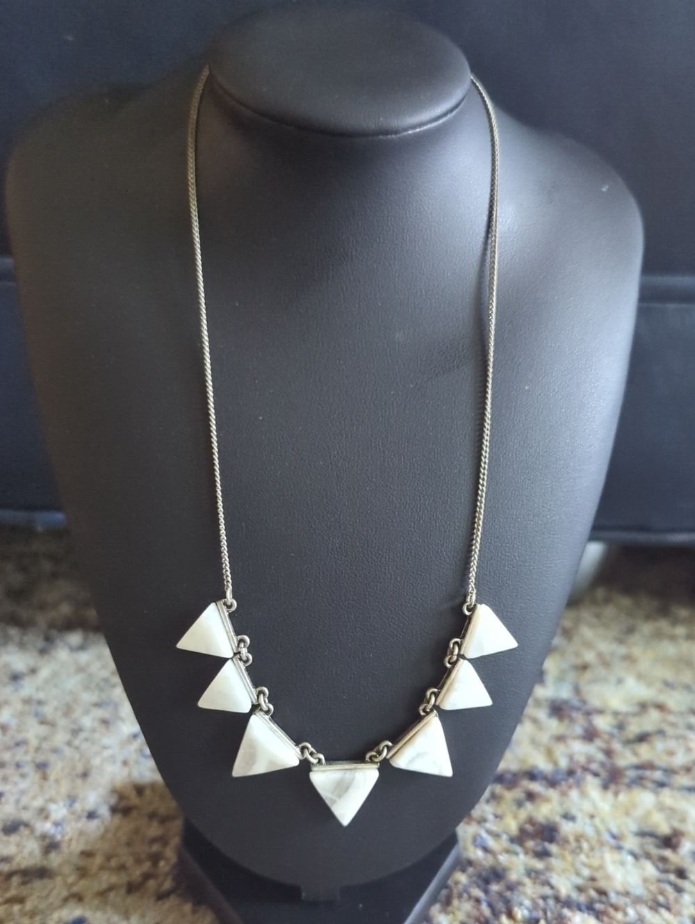 Silver-Tone White Triangle Pendant Necklace